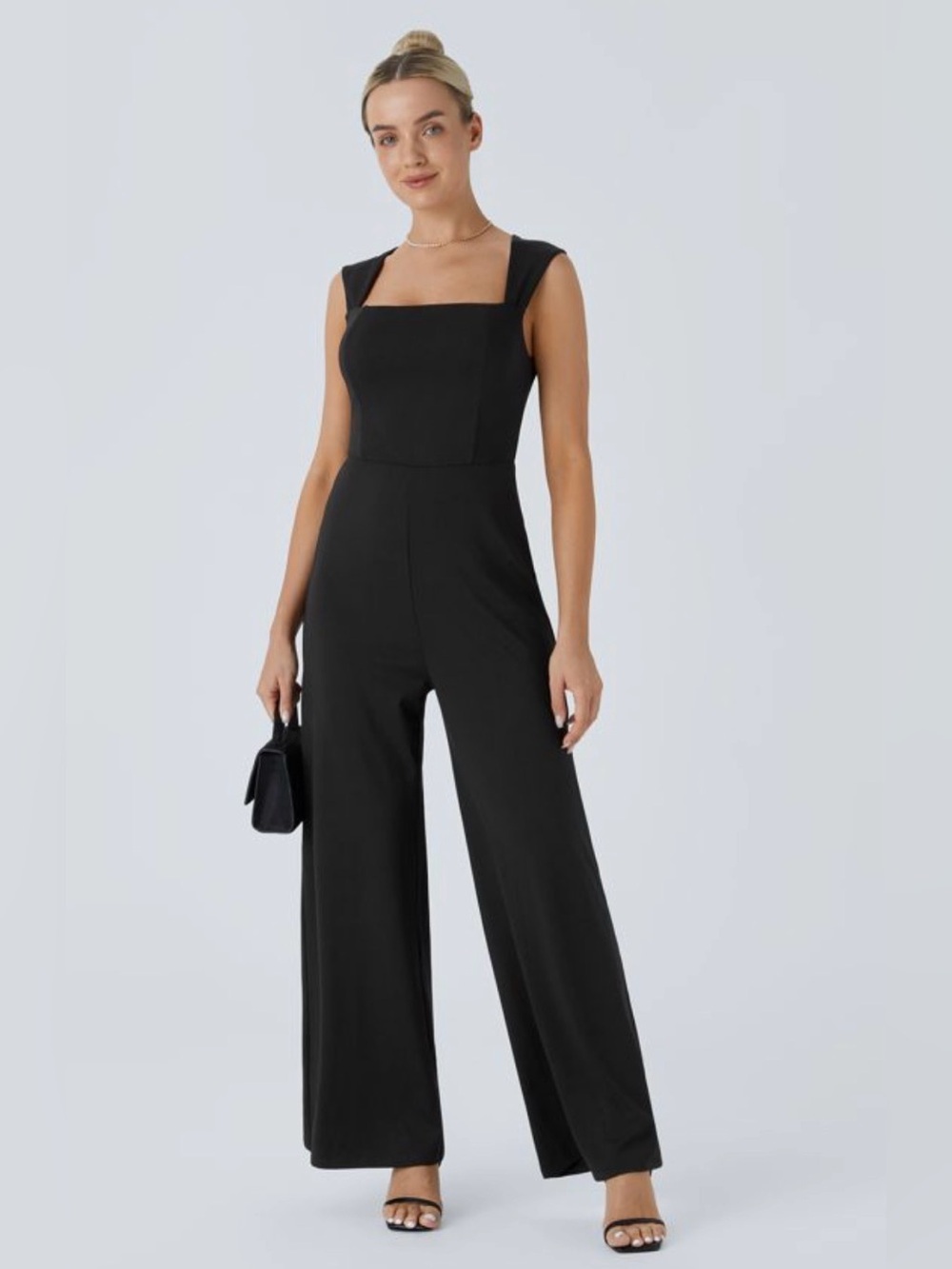 HALARA Black Square-Neck Wide-Leg Jumpsuit